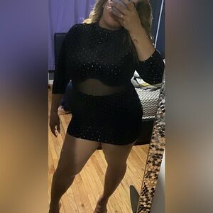 SHEIN Black Embellished Cut-Out Bodycon Mini Dress